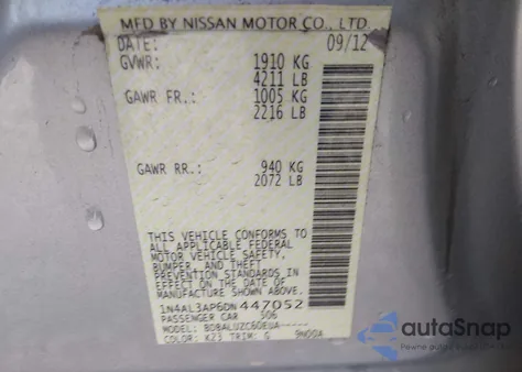 2013 Nissan Altima 2.5 Sv из США, поврежденный, VIN 1N4AL3AP6DN447052